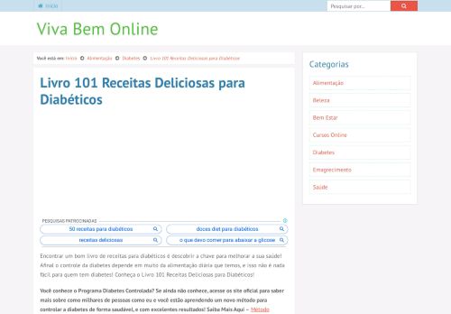 
                            8. Livro 101 Receitas Deliciosas para Diabéticos - Viva Bem Online