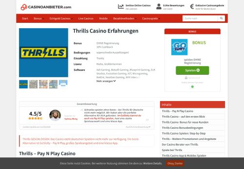 
                            11. lll▷ Thrills Casino Erfahrung 2019 | OHNE Registrierung + 10 ...