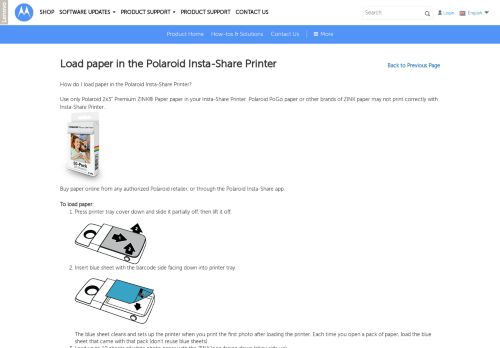 
                            12. Load paper in the Polaroid Insta-Share Printer - Motorola Support - UK