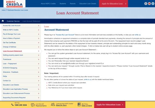 
                            8. Loan Account Statement | Customer Service HDFC Credila