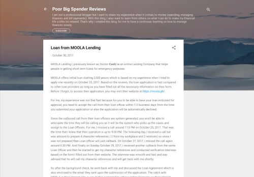 
                            12. Loan from MOOLA Lending - Poor Big Spender Reviews