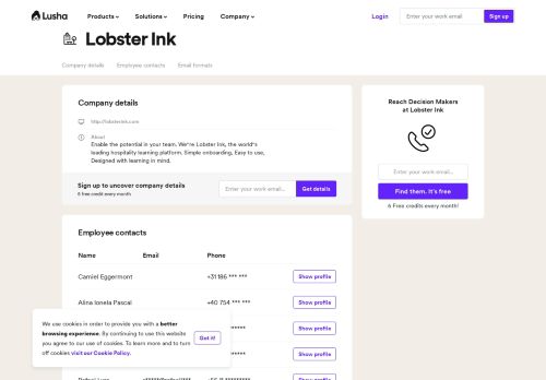 
                            8. Lobster Ink - Email Address Format & Contact Phone Number - Lusha