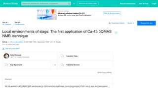 
                            12. Local environments of slags: The first application of Ca-43 3QMAS ...