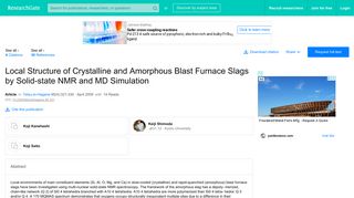 
                            11. Local Structure of Crystalline and Amorphous Blast Furnace Slags by ...