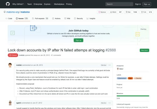 
                            1. Lock down accounts by IP after N failed attemps at logging - GitHub