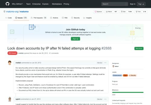 
                            13. Lock down accounts by IP after N failed attemps at logging · Issue ...