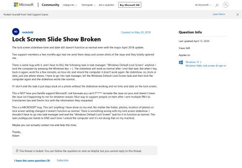 
                            2. Lock Screen Slide Show Broken - Microsoft Community