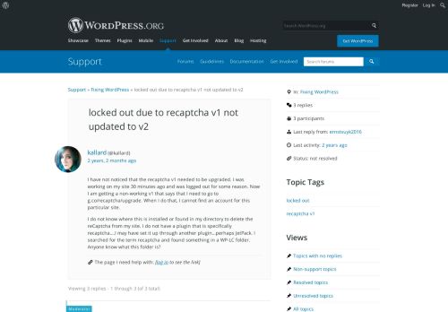 
                            8. locked out due to recaptcha v1 not updated to v2 | WordPress.org