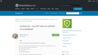 
                            12. Locked out – my 2FA “was un-verified or invalidated” | WordPress.org