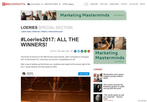 
                            10. #Loeries2017: ALL THE WINNERS! - Bizcommunity