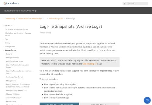 
                            8. Log File Snapshots (Archive Logs) - Tableau
