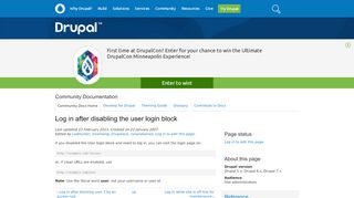
                            1. Log in after disabling the user login block | Drupal.org