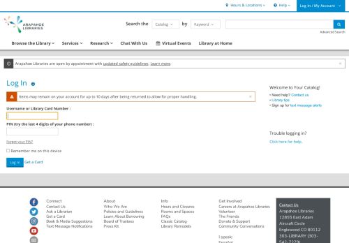 
                            2. Log In | Arapahoe Libraries | BiblioCommons