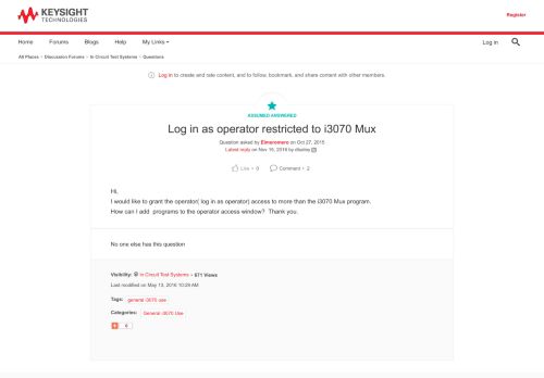 
                            10. Log in as operator restricted to i3070 Mux | Keysight Community