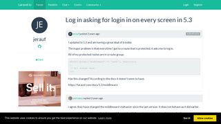 
                            11. Log in asking for login in on every screen in 5.3 | Laravel.io