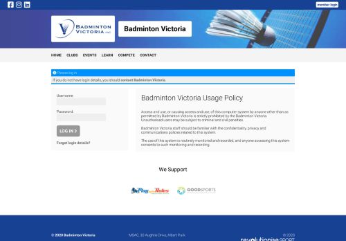 
                            12. Log In - Badminton Victoria - revolutioniseSPORT