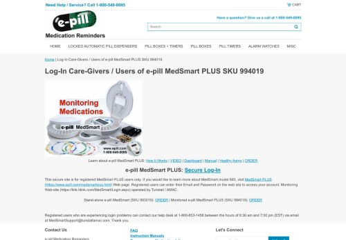 
                            12. Log-In Care-Givers / Users of e-pill MedSmart PLUS SKU 994019