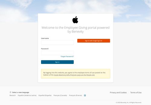 
                            10. Log in | Employee Giving portal - Apple - Benevity