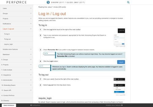 
                            13. Log in / Log out // Swarm 2017.1 Guide - Perforce