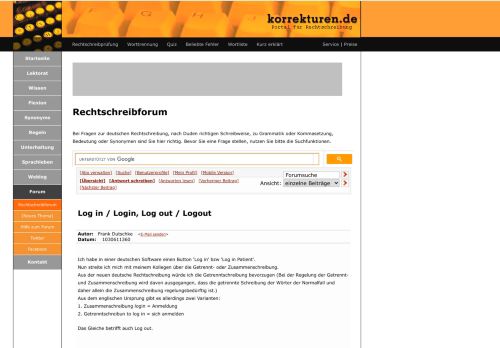 
                            5. Log in / Login, Log out / Logout | Forum – korrekturen.de