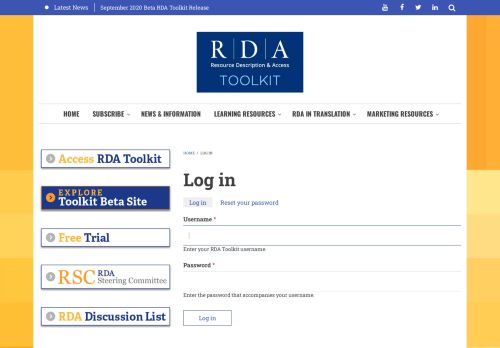 
                            1. Log in | RDA Toolkit