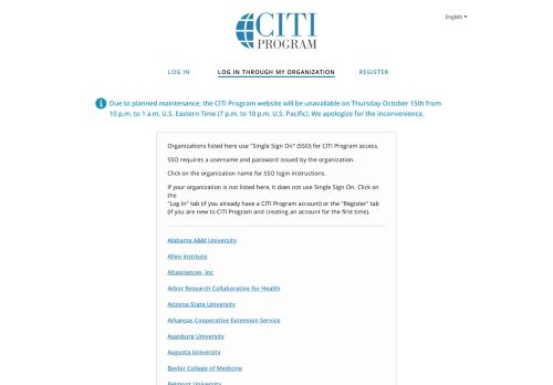 
                            1. Log In Through My Institution - CITI Program