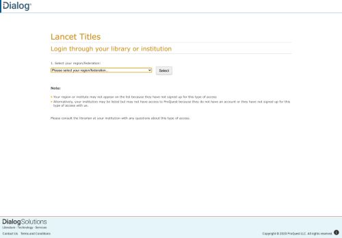 
                            12. Log in through your library or institution - Lancet Titles - ProQuest Dialog