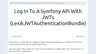 
                            9. Log In To A Symfony API With JWTs (LexikJWTAuthenticationBundle)
