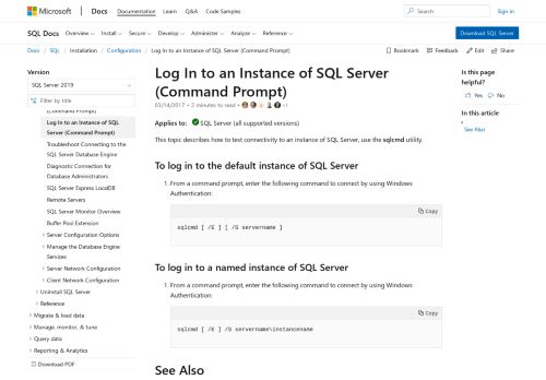 
                            6. Log In to an Instance of SQL Server (Command Prompt) - Microsoft Docs