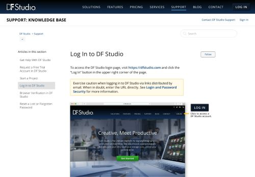 
                            9. Log In to DF Studio – Knowledge Base - Support