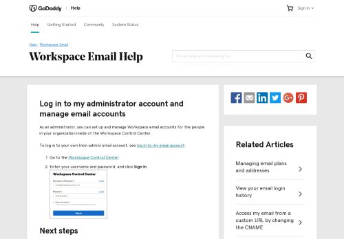 
                            11. Log in to my administrator account and manage email ... - GoDaddy