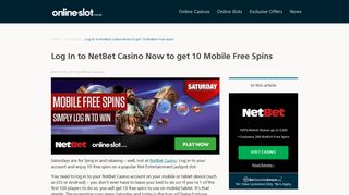 
                            12. Log In to NetBet Casino Now to get 10 Mobile Free Spins