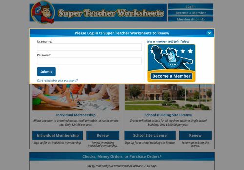
                            3. Log In to Renew Your Super Teacher Worksheets Membership
