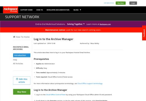 
                            4. Log in to the Archive Manager - Rackspace Support