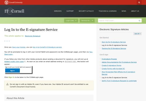 
                            7. Log In to the E-signature Service | IT@Cornell