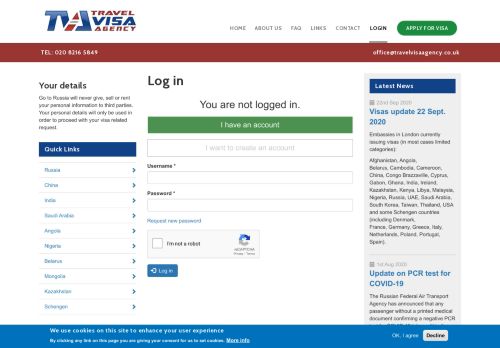 
                            6. Log in | Travel Visa Agency Limited