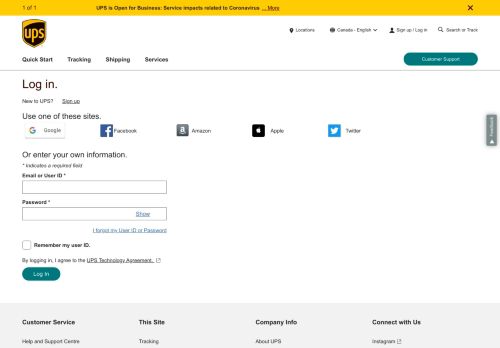 
                            1. Log in | UPS - Canada - UPS.com