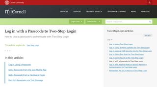 
                            3. Log in with a Passcode to Two-Step Login | IT@Cornell