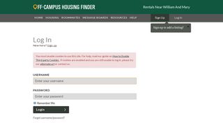 
                            9. Log In - WM Off-Campus Housing Finder