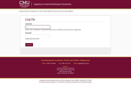 
                            7. Log On - Applying to CMU - Central Michigan University