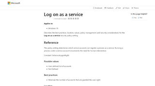 
                            10. Log on as a service (Windows 10) | Microsoft Docs