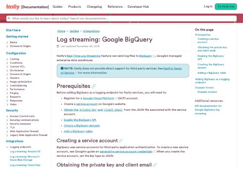 
                            11. Log streaming: Google BigQuery - Streaming logs | Fastly Help Guides