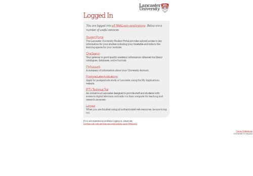 
                            3. Logged In - WebLogin - Lancaster University