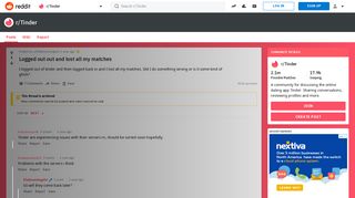 
                            2. Logged out out and lost all my matches : Tinder - Reddit