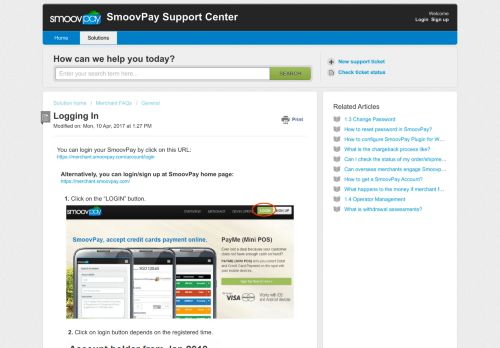 
                            9. Logging In : SmoovPay Support Center