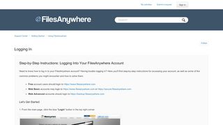 
                            3. Logging In - Support Center - FilesAnywhere