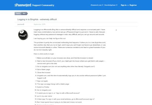 
                            9. Logging in to BingAds - extremely difficult — 1Password Forum