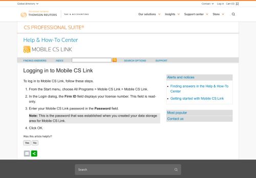
                            13. Logging in to Mobile CS Link - CS Professional Suite - Thomson Reuters