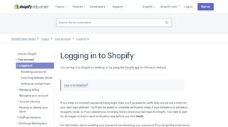 
                            2. Logging in to Shopify · Shopify Help Center