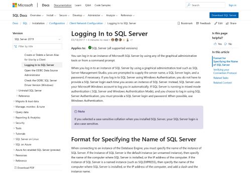 
                            8. Logging In to SQL Server - SQL Server | Microsoft Docs